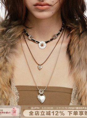 双层雏菊项链皮绳小香风女
