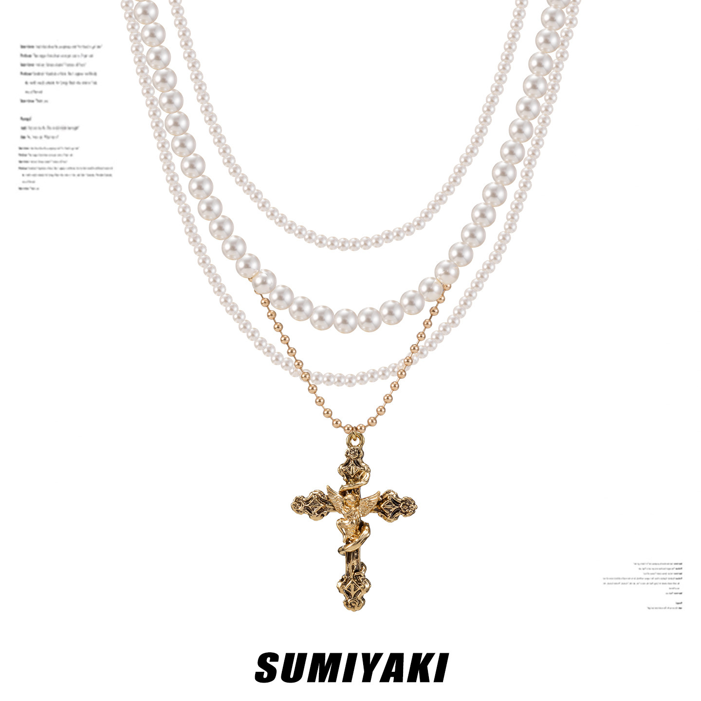 SUMIYAKI 小众复古十字架项链天使多层珍珠颈链choker配饰