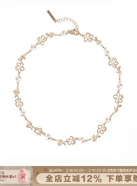 涂鸦小花项链镂空珍珠锁骨链