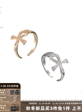 SUMIYAKI 满钻安卡十字架戒指简约百搭指环情侣生日礼物