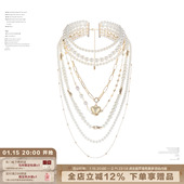 年会闭眼入 明星同款 多层珍珠爱心项链轻奢高级叠戴锁骨链