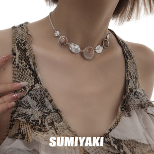SUMIYAKI 原创中古油画少女复古纽扣项链女小众设计精致锁骨链