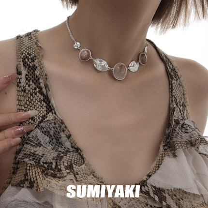 SUMIYAKI 原创中古油画少女复古纽扣项链女小众设计精致锁骨链
