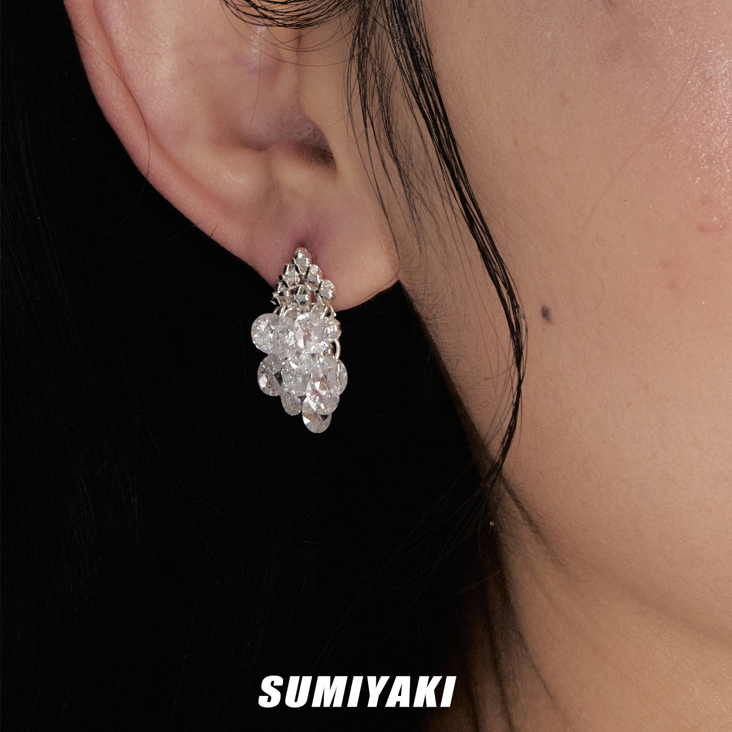戴上秒变清冷千金 SUMIYAKI 冰晶透明水晶流苏耳环高级感水滴耳饰