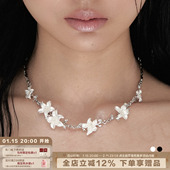 SUMIYAKI 苍白诉说系列 纯白樱花项链小众设计黑白花朵暗黑锁骨链