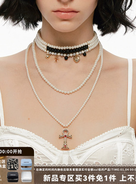 SUMIYAKI十字架双层珍珠锁骨链