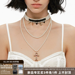 SUMIYAKI 生命之匙系列安卡十字架珍珠项链多层叠戴颈链
