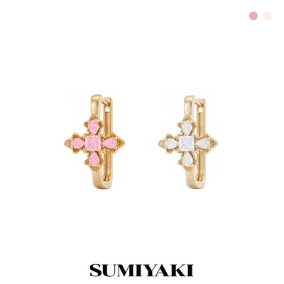 SUMIYAKI 绮梦系列冰花锆石耳扣独特大耳环新款十字架耳饰女通勤