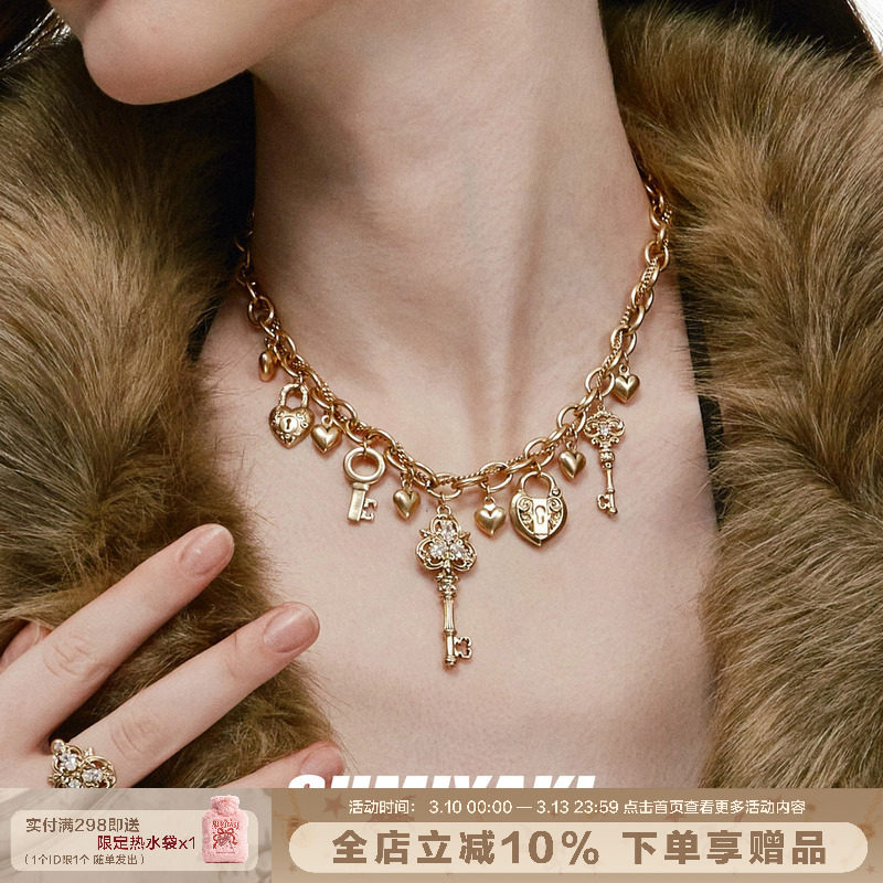 SUMIYAKI 爱锁芯系列复古金色钥匙吊坠项链女