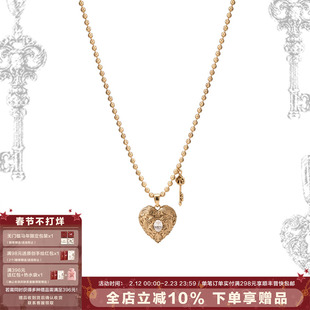 SUMIYAKI 复古爱锁芯系列做旧浮雕爱心项链简约毛衣链女