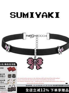 像素皮革项链蝴蝶结choker锁骨链