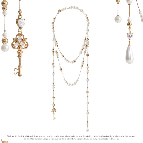 钥匙水滴破碎珍珠长款叠戴项链