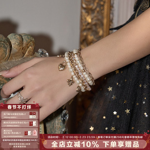 SUMIYAKI 爱锁芯系列珍珠爱心吊坠手链多层叠戴手串