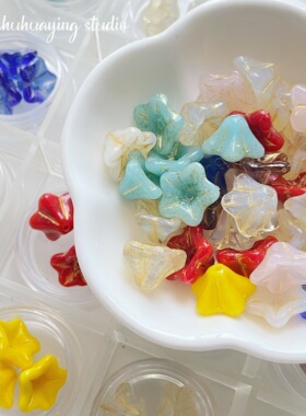 复古国产琉璃捷克珠描金铃兰花手机链串珠DIY手链饰品材料配件