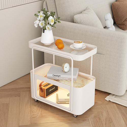 奶油风沙发边几可移动玻璃床头柜