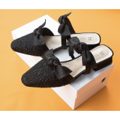 懒人鞋 外穿蝴蝶结穆勒鞋 蕾丝包头半拖凉拖鞋 得足少女原创设计师款