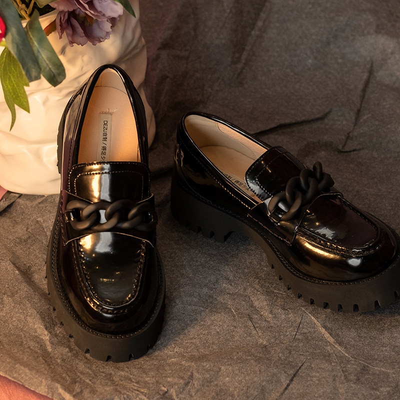 【清仓折扣】得足少女链条厚底乐福鞋女英伦风圆头小皮鞋jk制服鞋