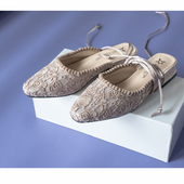 凉拖鞋 得足少女原创设计师款 包头低跟半拖蕾丝可拆卸绑带穆勒鞋