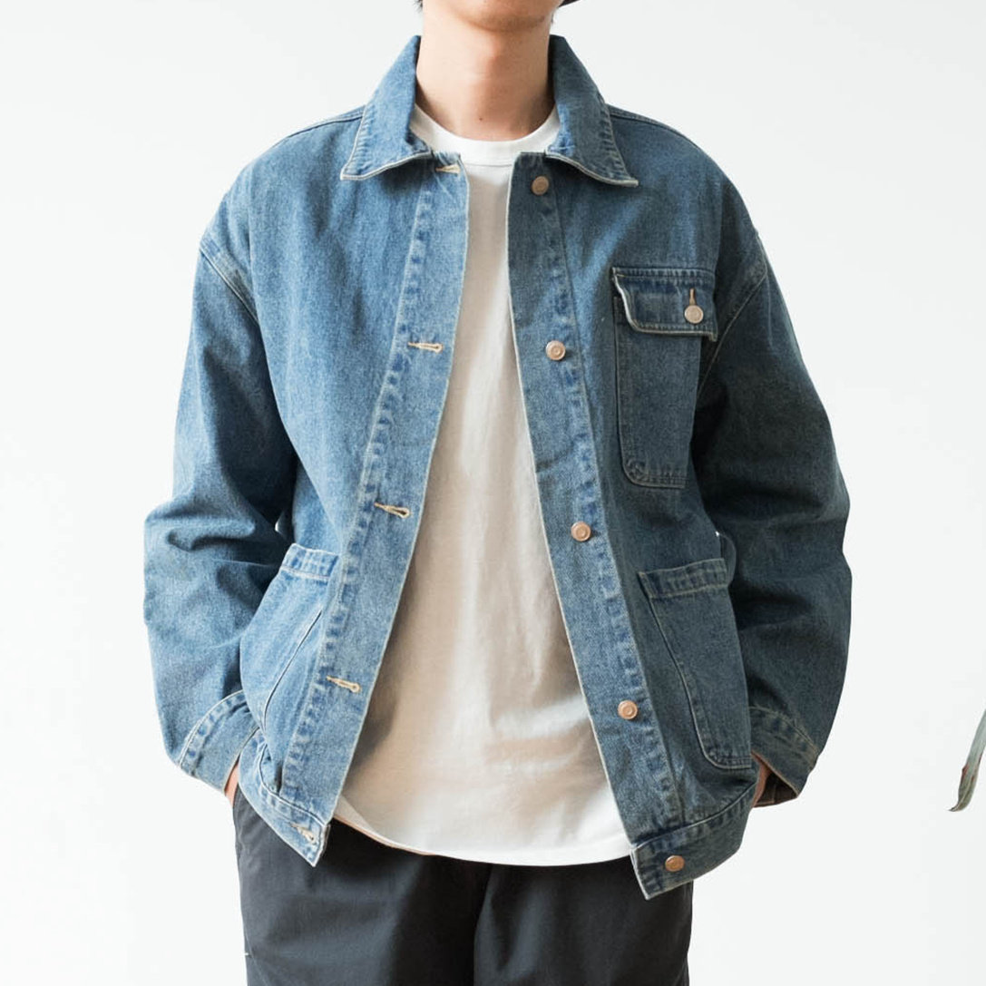 复古水洗做旧多口袋工装牛仔夹克