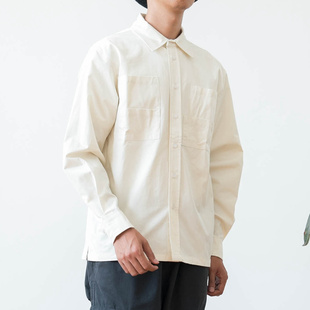 衬衫 友町 工口袋装 日系复古米白色纯棉斜纹长袖 男潮衬衣 春秋