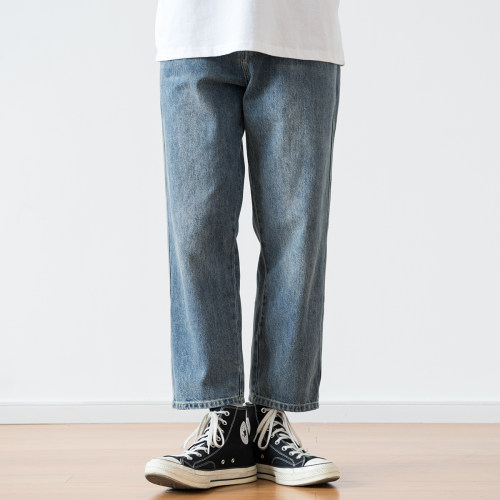 友町日系简约牛仔九分裤百搭浅色