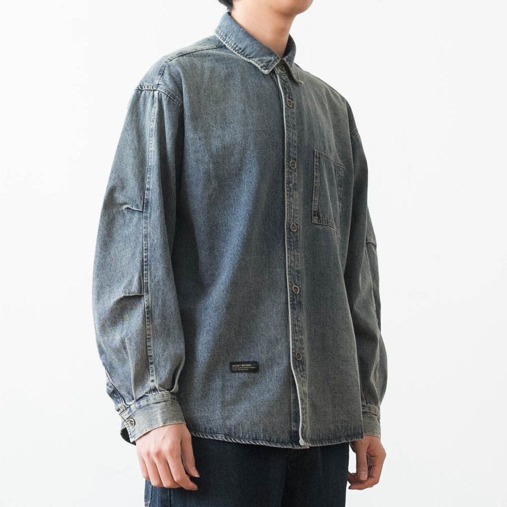 复古重度水洗做旧牛仔长袖衬衫