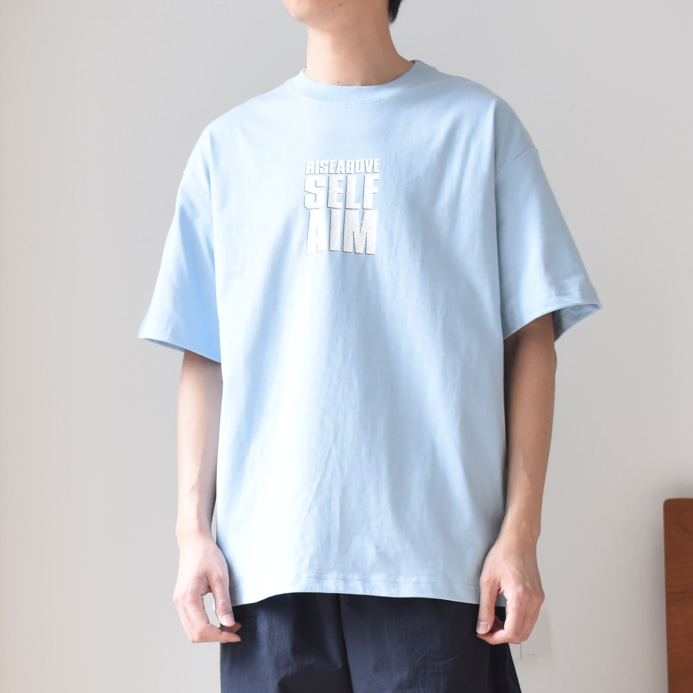 美式休闲印花宽松落肩短袖体恤衫