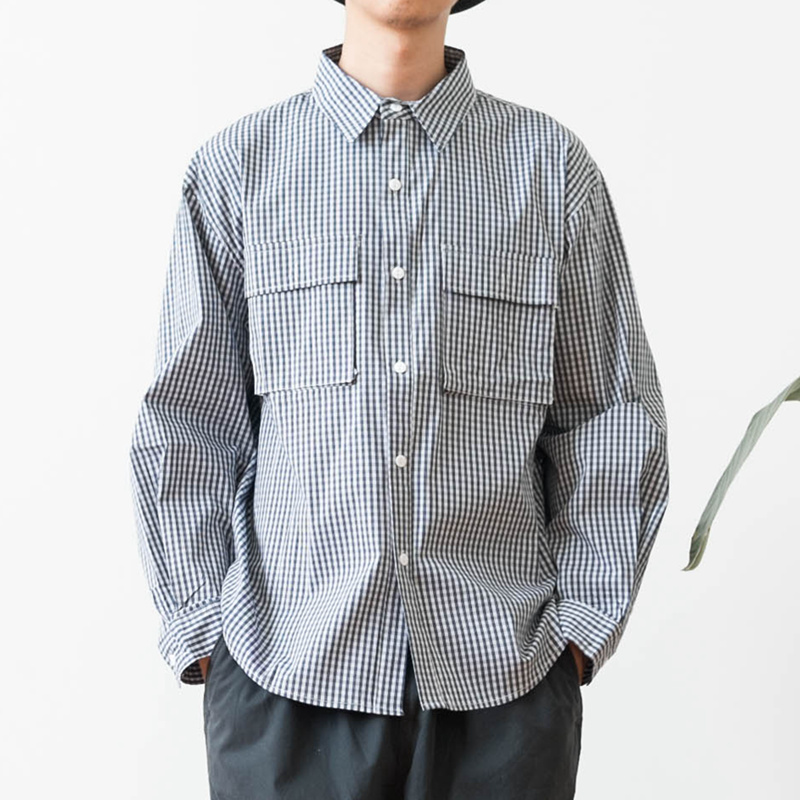 复古格子工装口袋长袖衬衫