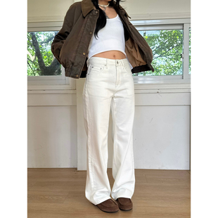 cleanfit纯白色垂顺亲肤全棉直筒中腰牛仔长裤 经典 美式 SpenPack