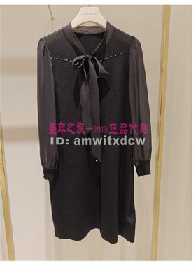 NAERSI娜尔思专柜正品春秋季黑色新款羊毛连衣裙NF08506W0原3990