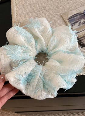 韩系薄荷绿色刺绣蕾丝大肠发圈女超大丸子头马尾头绳气质百搭头饰