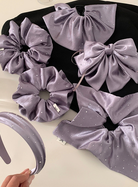 高级感紫色烫钻缎面大肠发圈女韩系超大丸子头扎头发气质头绳头饰