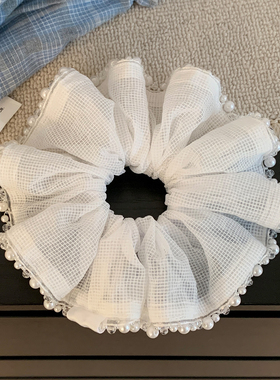 韩系温柔白色网纱珍珠大肠发圈女高级感超大丸子头低马尾头绳头饰