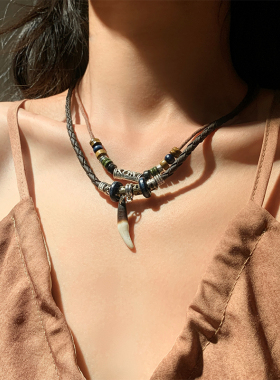 扶摇云间新中式异域民族风狼牙项链女复古叠戴长款波西米亚毛衣链