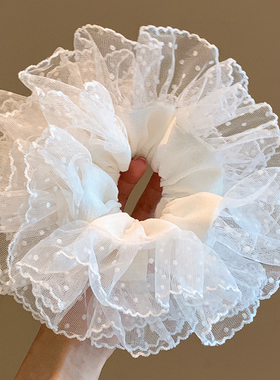 韩系白色蕾丝大肠发圈女高级感超大丸子头扎头发头绳超仙百搭头饰