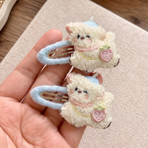 韩系可爱毛绒小绵羊发夹女慵懒