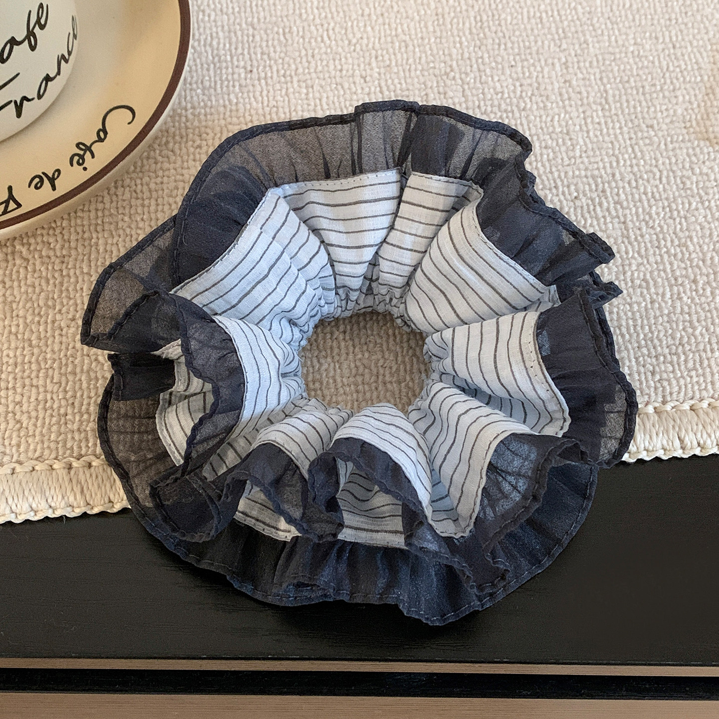 韩系重工蓝黑色条纹双层大肠发圈女气质超大丸子头马尾头绳头饰,饰品/流行首饰/时尚饰品新,发饰,淘宝优惠券,粉丝福利购,淘宝优惠卷