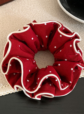 新年红色波点双层大肠发圈女超大丸子头马尾气质百搭头绳头饰秋冬