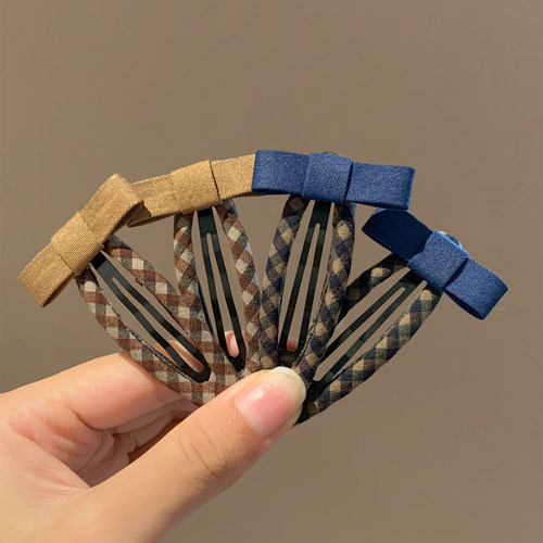 蓝色蝴蝶结格子发夹边夹侧边