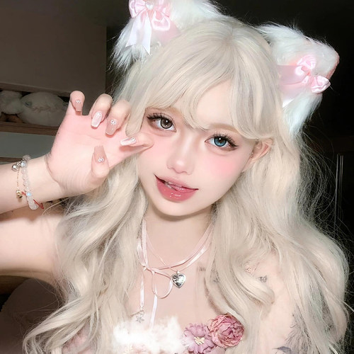 可爱毛绒粉色蝴蝶结猫耳朵头饰