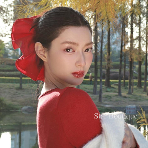 绝美红色！韩系复古缎面大肠发圈