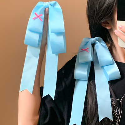韩系蓝色缎面蝴蝶结发夹
