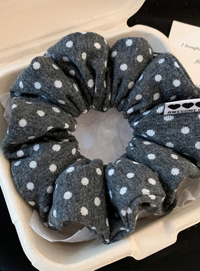 韩系复古灰色波点大肠发圈女高级感超大扎头发马尾头绳皮筋头饰