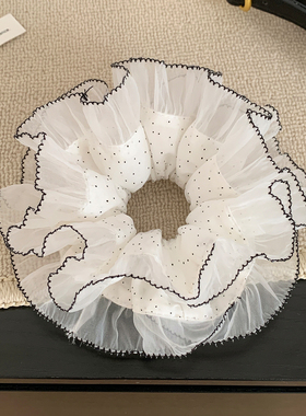 韩系简约白色波点花边大肠发圈女高级感超大号扎头发头绳百搭头饰