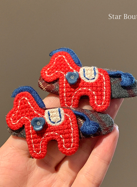 韩系圣诞红色小马侧边发夹女高级感碎发刘海夹子发卡百搭头饰新年