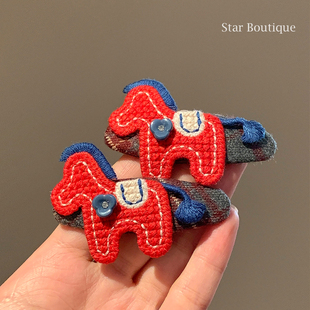 韩系圣诞红色小马侧边发夹女高级感碎发刘海夹子发卡百搭头饰新年