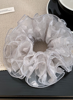 灰色网纱波点四层大肠发圈女高级感气质超大丸子头扎头发头绳头饰