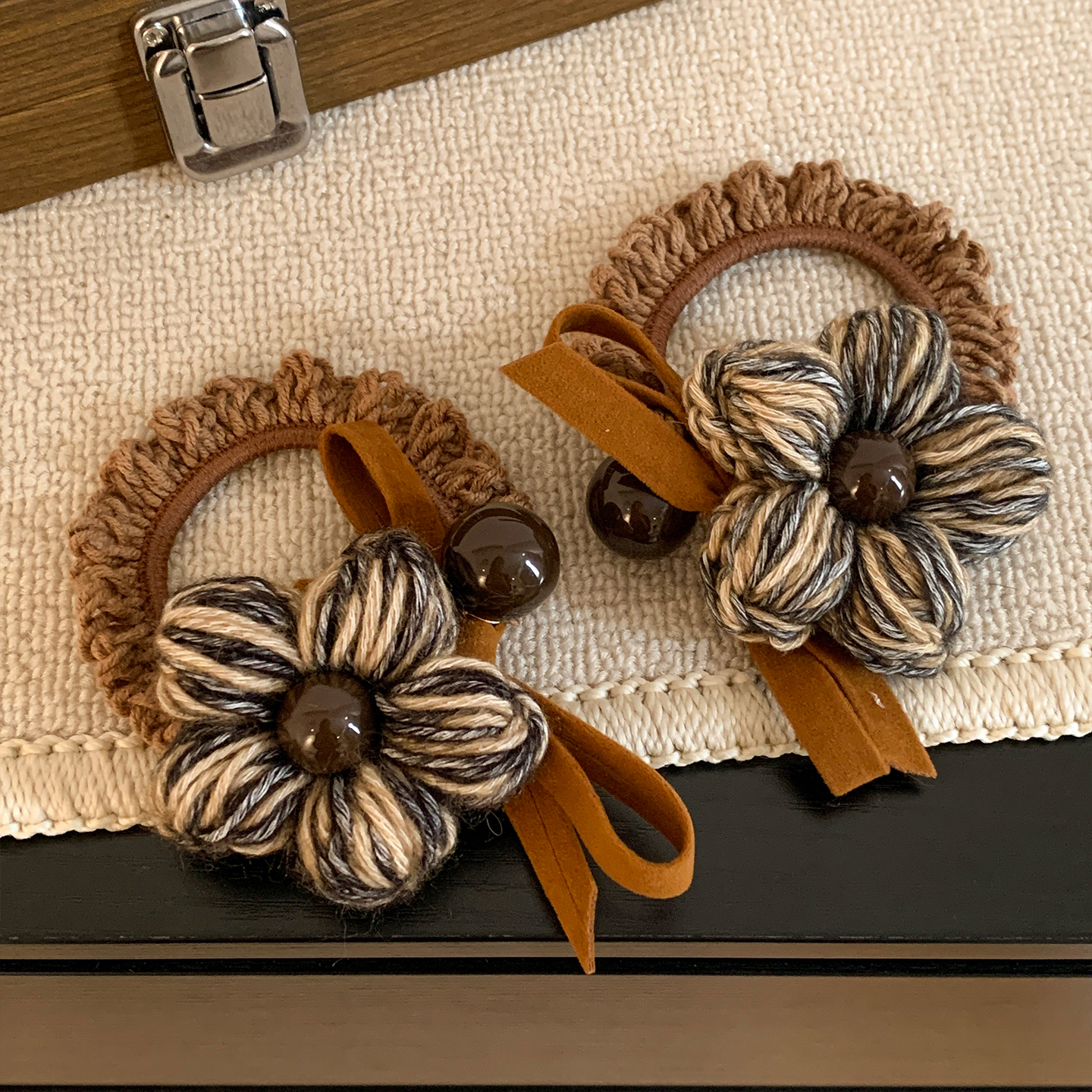 韩系秋冬毛线花朵针织大肠发圈女