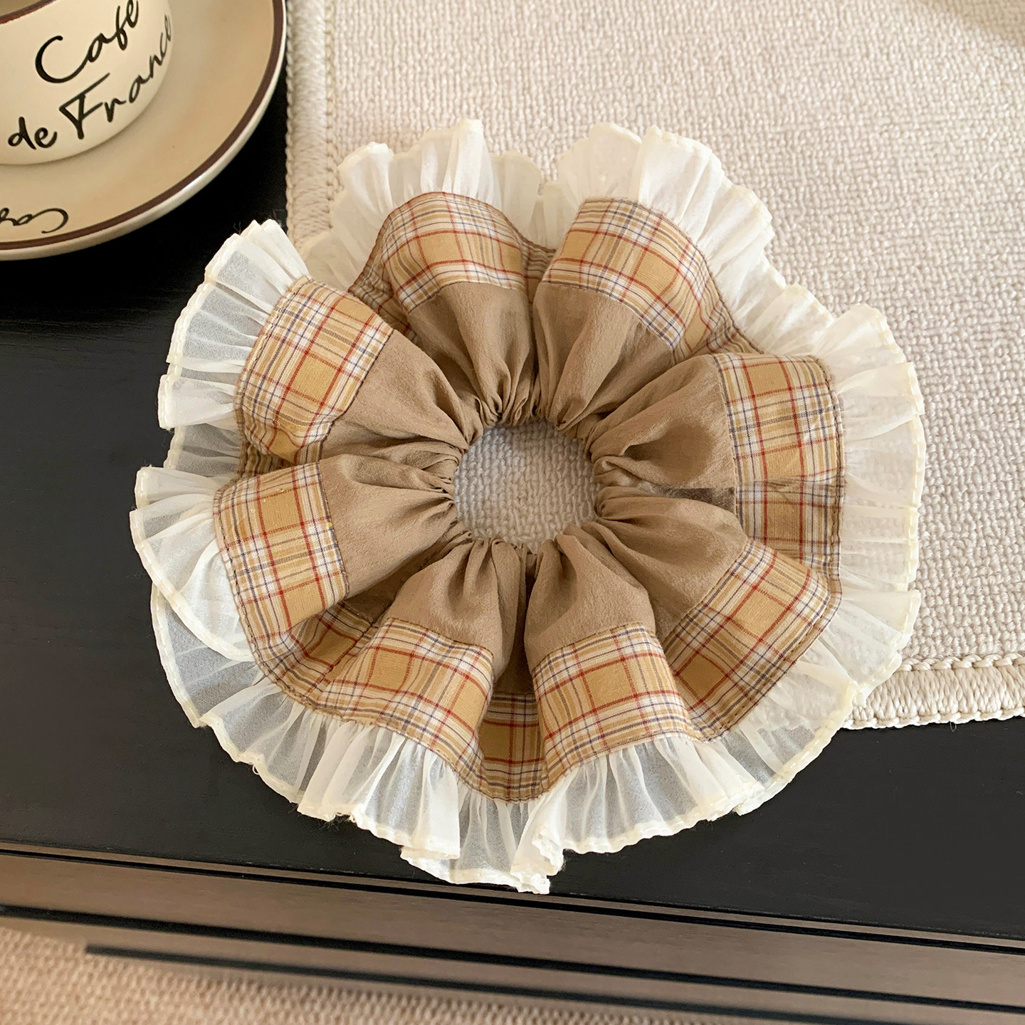 韩系复古加大号棕色格子花边大肠发圈女扎头发低马尾头绳气质头饰,饰品/流行首饰/时尚饰品新,发饰,淘宝优惠券,粉丝福利购,淘宝优惠卷