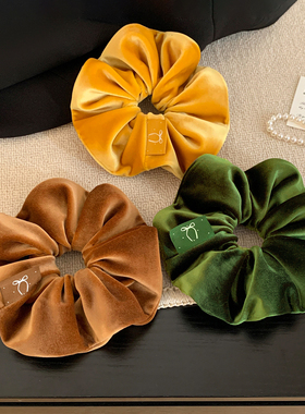 韩国森系绿色丝绒大肠发圈女高级感超大丸子头低马尾头绳头饰秋冬